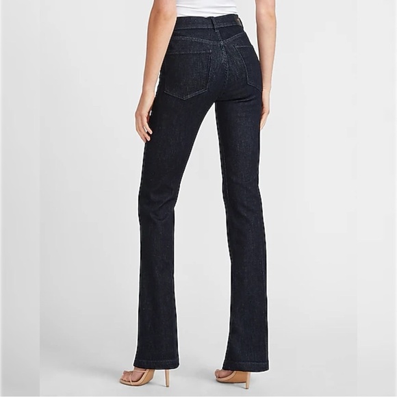 New Express High Rise Boot Cut Jeans Dark Indigo Denim Classic Minimalist 10 - Picture 4 of 13